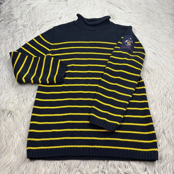 Vintage 90's Tommy Hilfiger Men's S Navy Yellow Roll Neck Sweater Nautical Prep